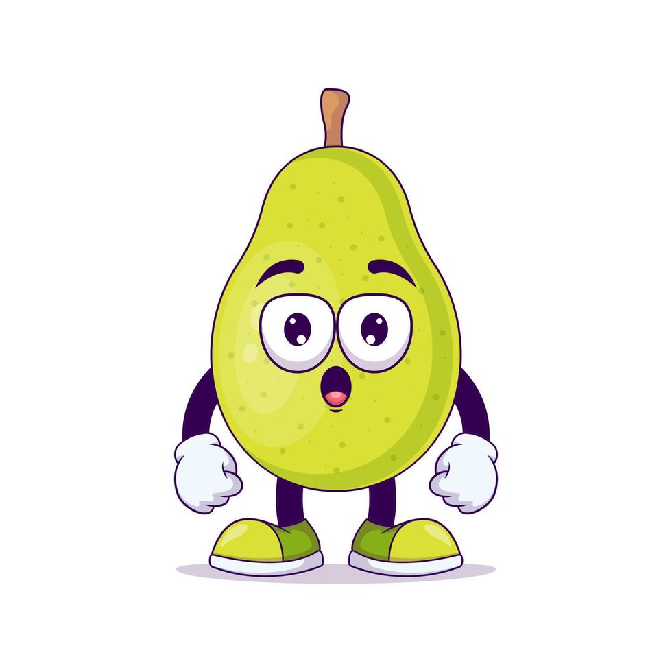 Cute pear cartoon showing surprised expression vector