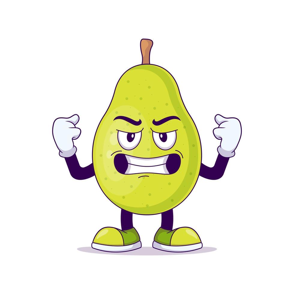 Cute pear cartoon showing strong expression vector
