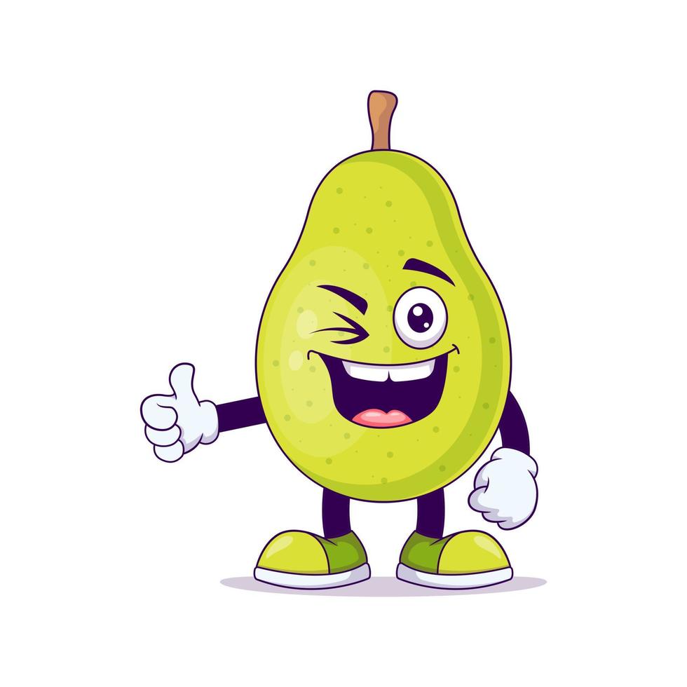 Cute pear cartoon showing thumbs up expression vector