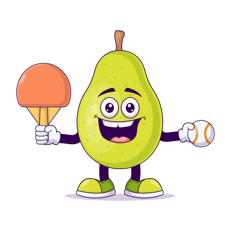 Cute pear playing table tennis cartoon vector design