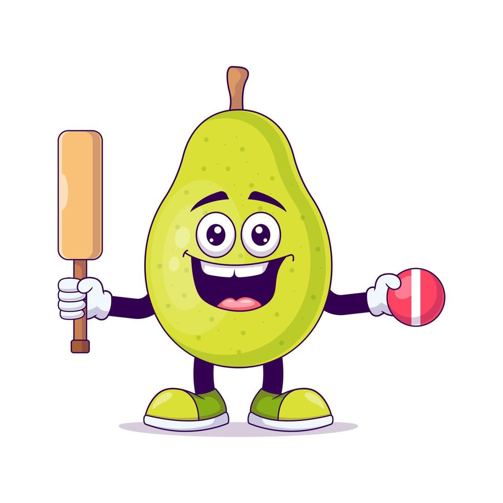 Cute pear playing cricket cartoon vector design