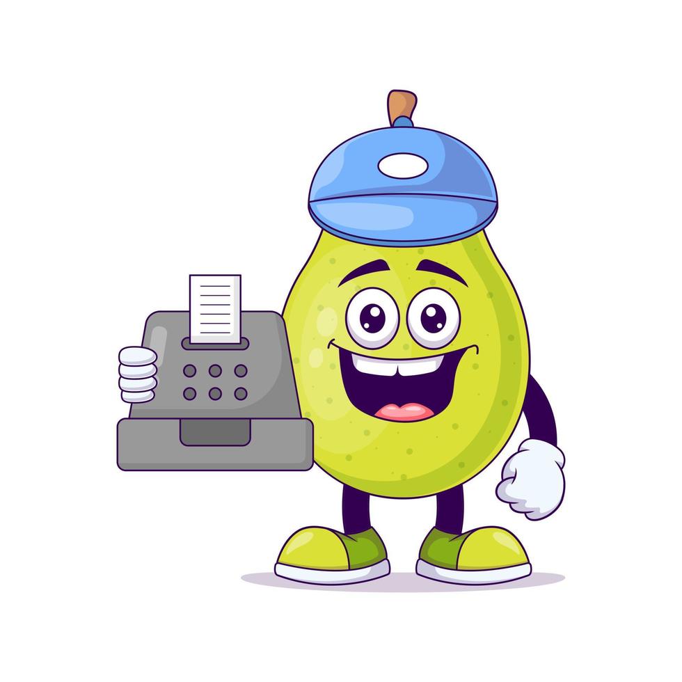 Cute cashier pear cartoon vector illustration design