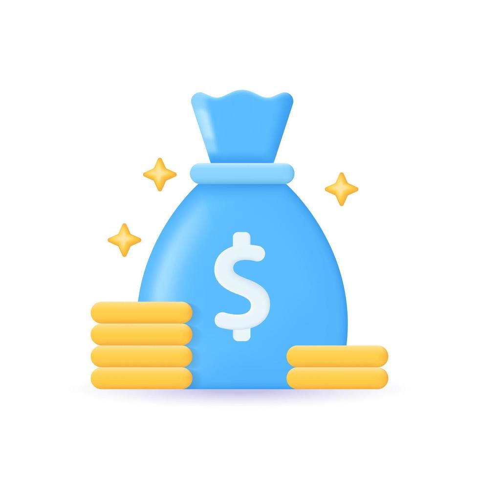 3d money bag realistic icon vector concept