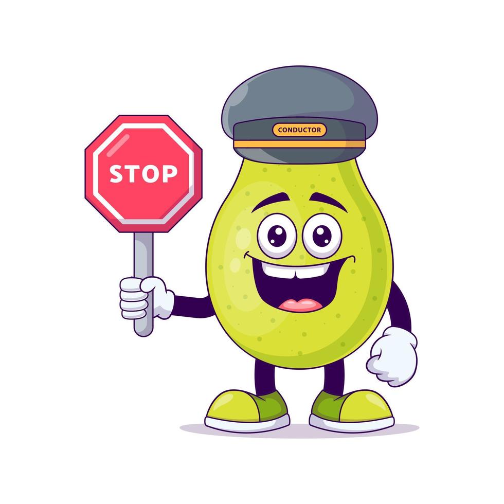 Cute train conductor pear cartoon vector illustration