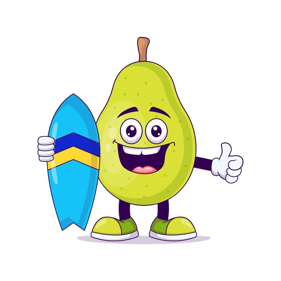 Cute pear surfing cartoon vector illustration design