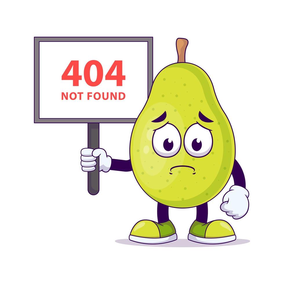 Holding signboard 404 not found cute pear cartoon vector