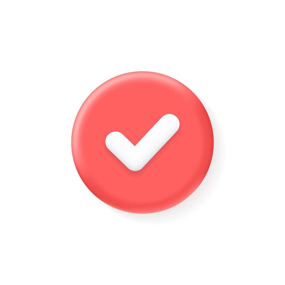 3D check button icon realistic vector concept isolated