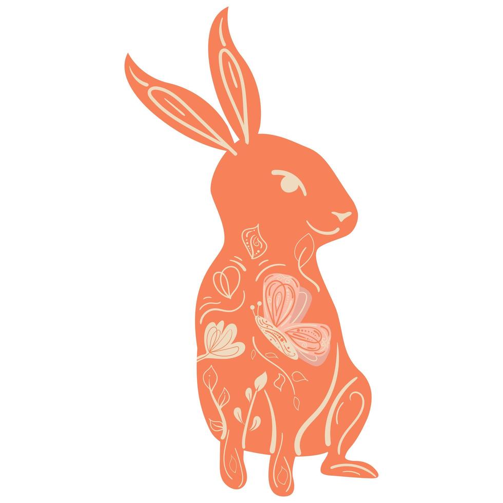 Bunny - Easter Symbol with Floral Pattern. vector