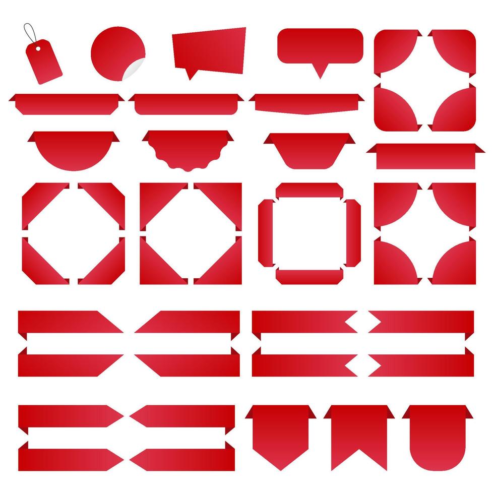 Red vector banners, ribbons or labels collection. Corner sticker.