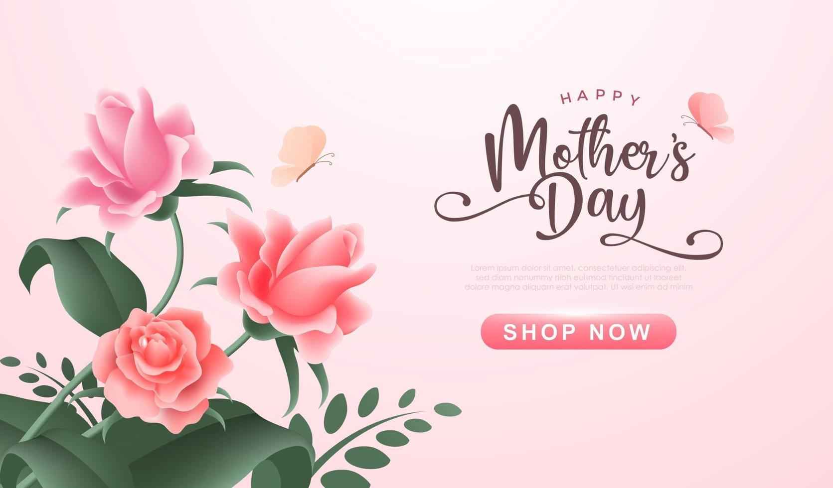 Happy Mothers day with beautiful flowers on soft pink background. Vintage greeting or invitation card vector illustration design for mom day, valentine and wedding