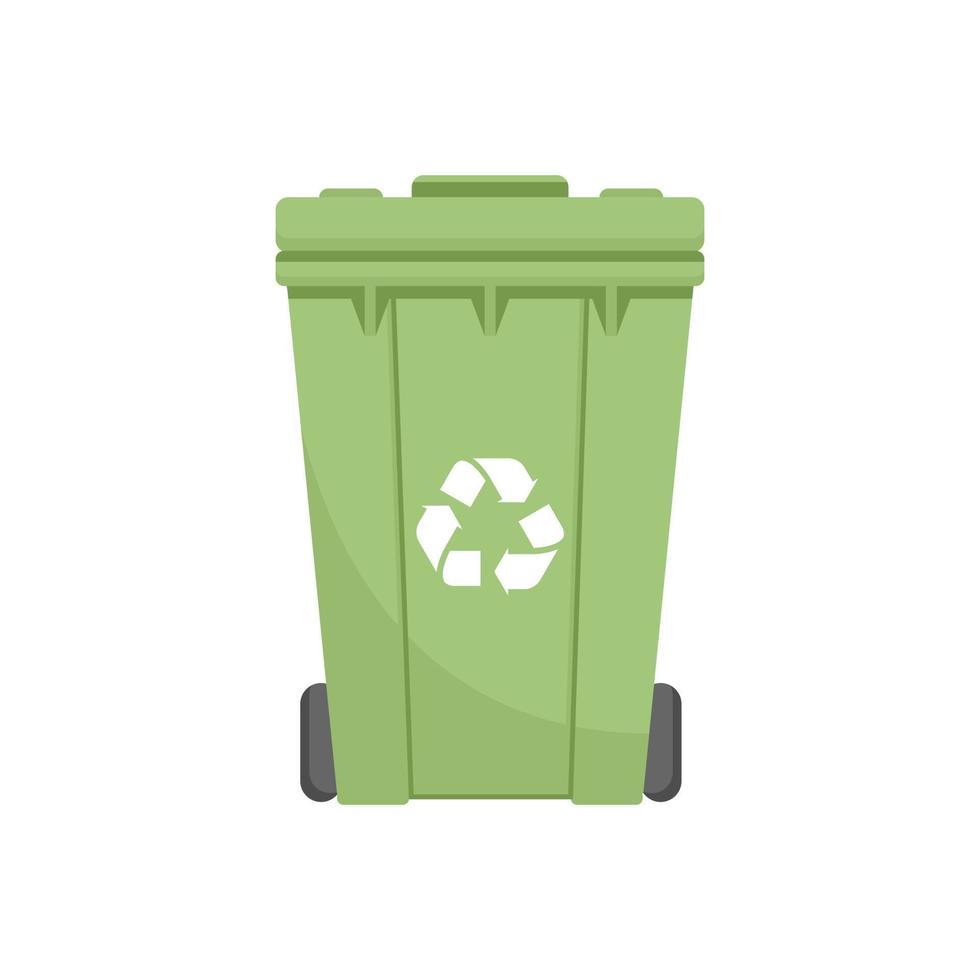 Vector green recycling bin with recycle logo isolated on white background.