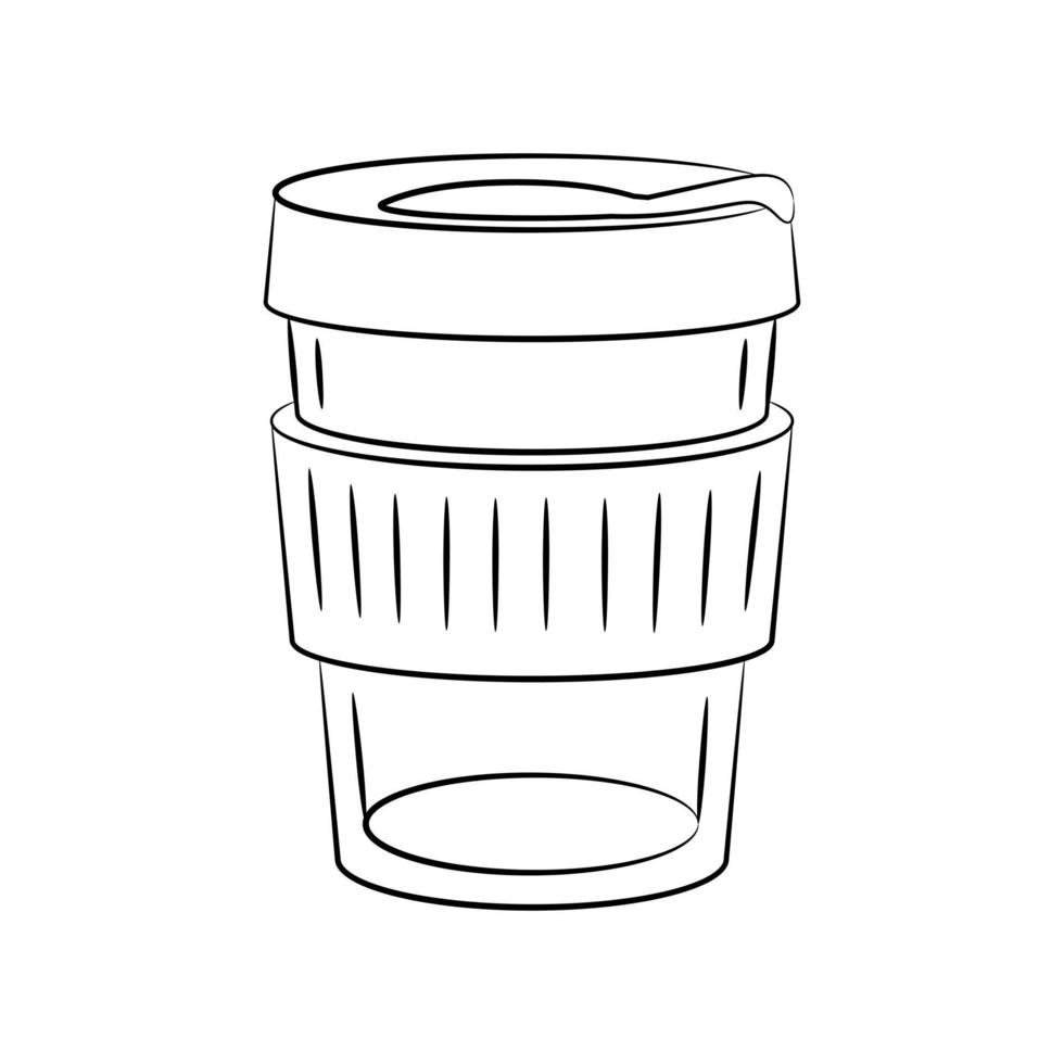 Reusable coffee cup vector outline black icon