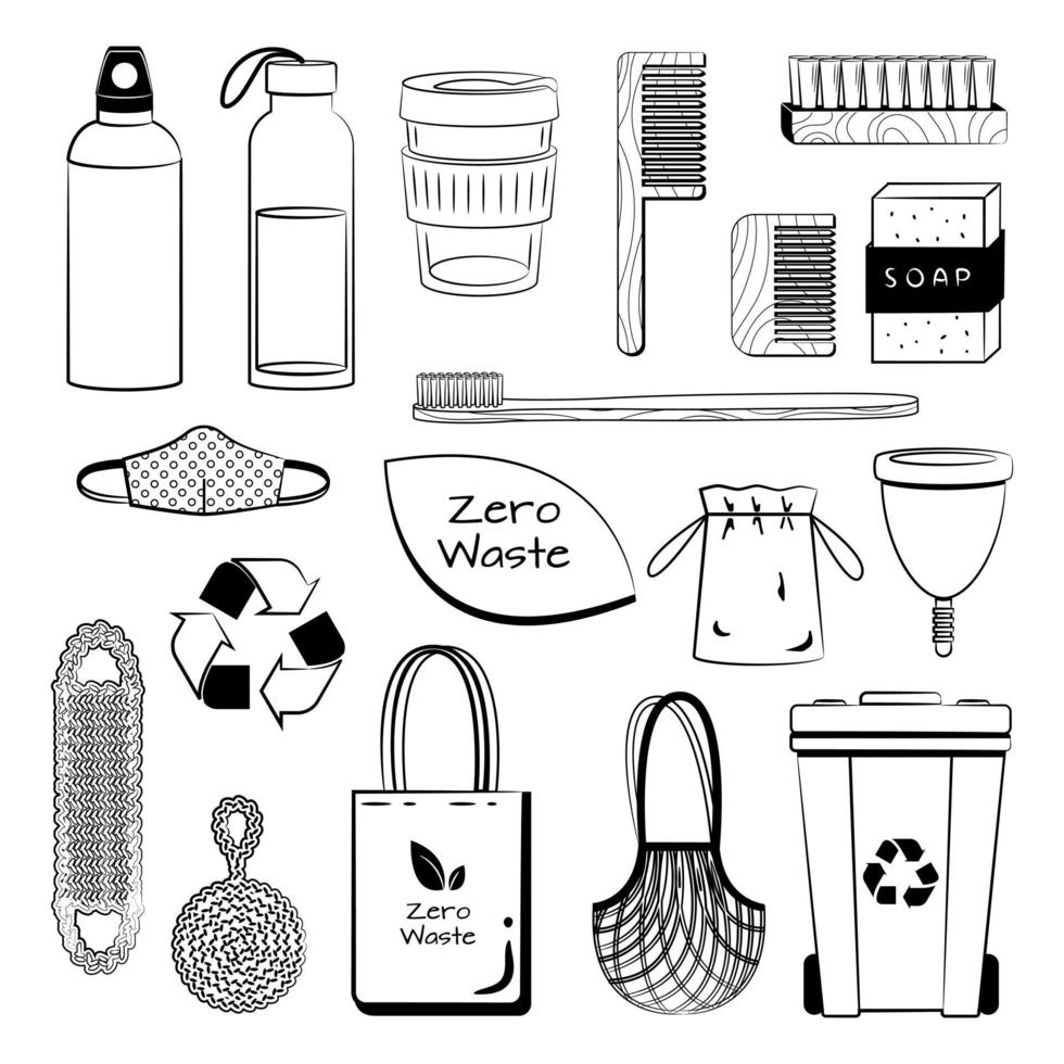 reciclaje de residuos cero negro y productos reutilizables vector