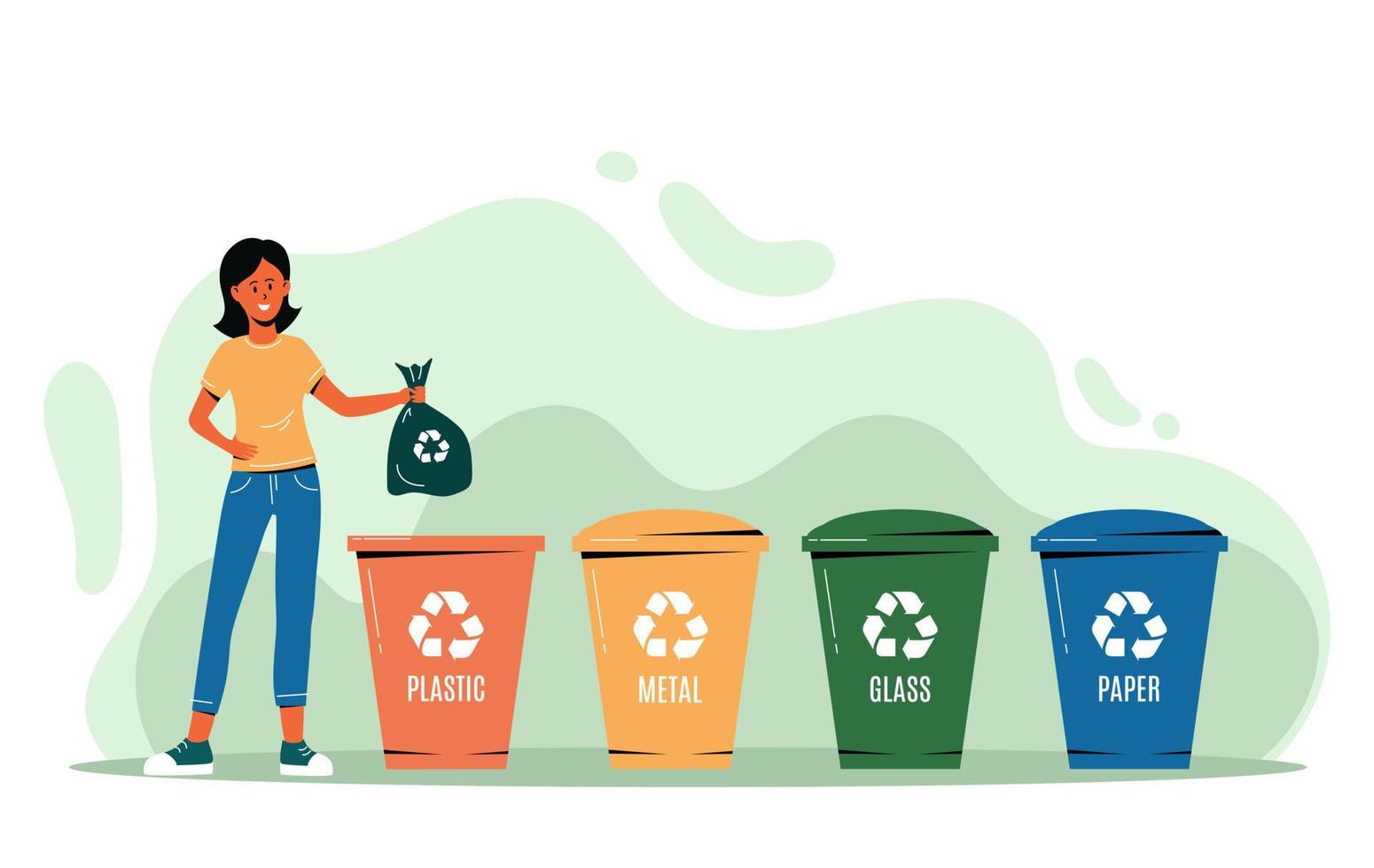 Woman sorting the garbage vector