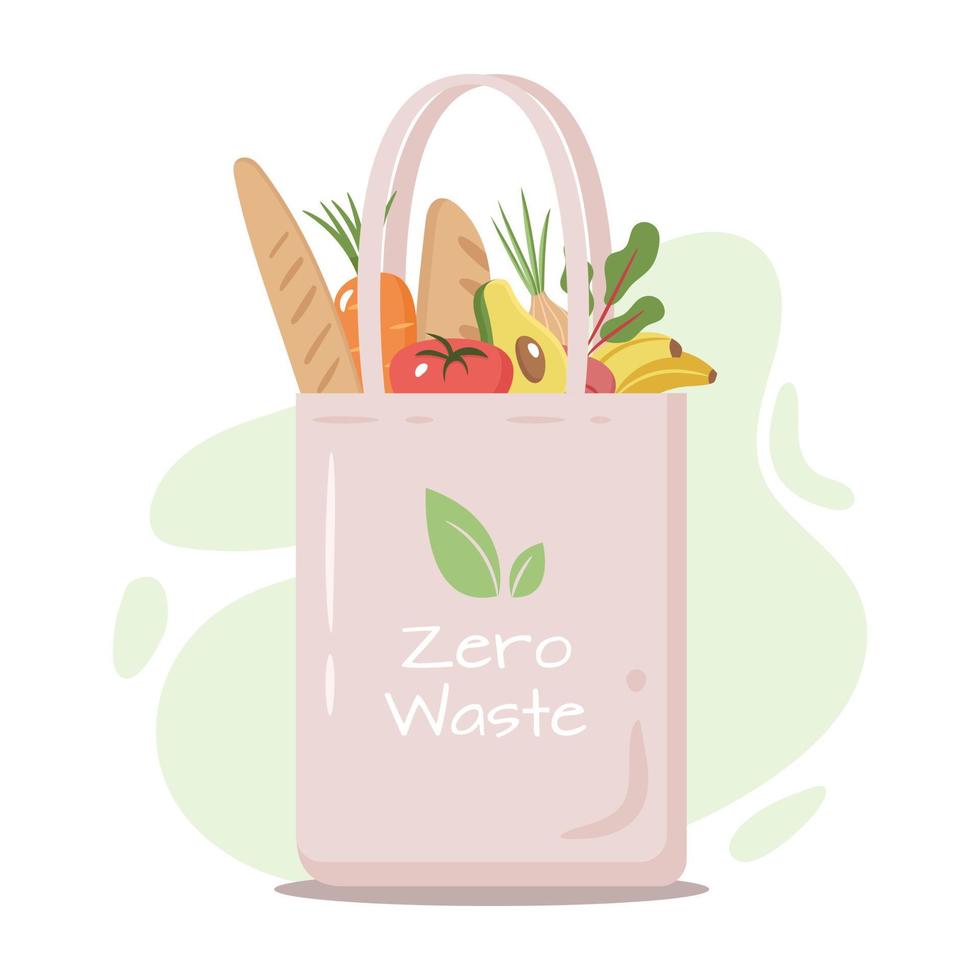 Reusable grocery eco bag with vegetables and grocery vector