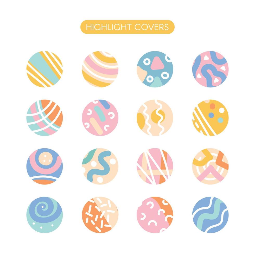 Collection of highlight story covers for social media. Set of pastel hand drawn backgrounds. vector