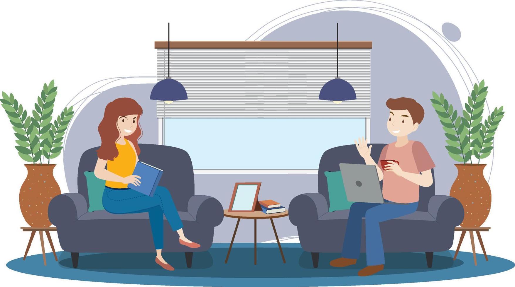 People spending time in the living room vector