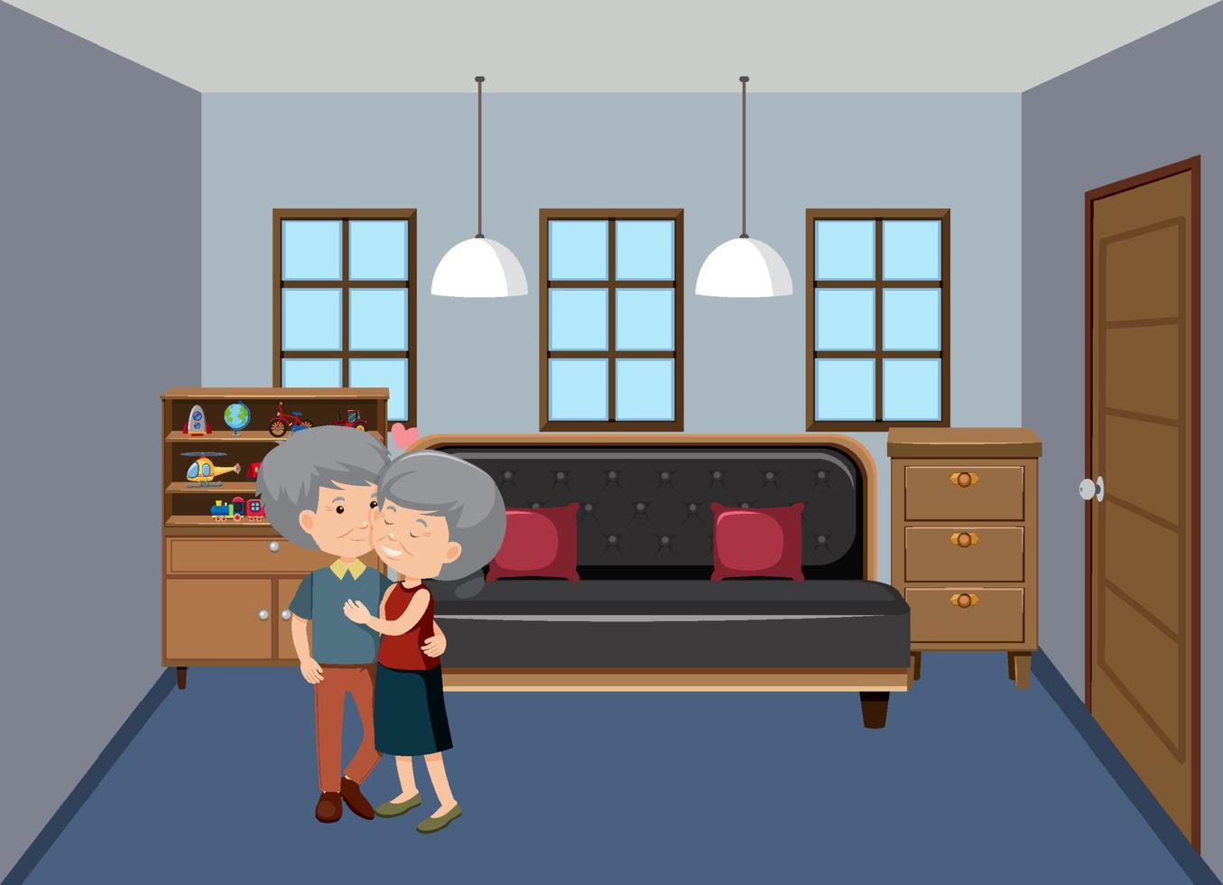 Bedroom scene with children cartoon character vector