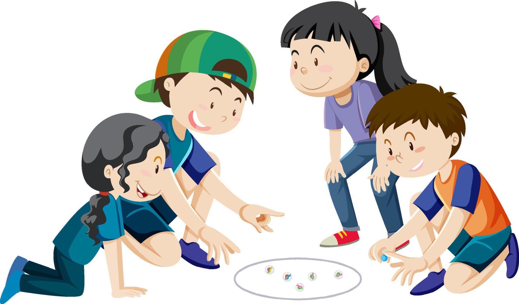 Children playing marbles on white background vector