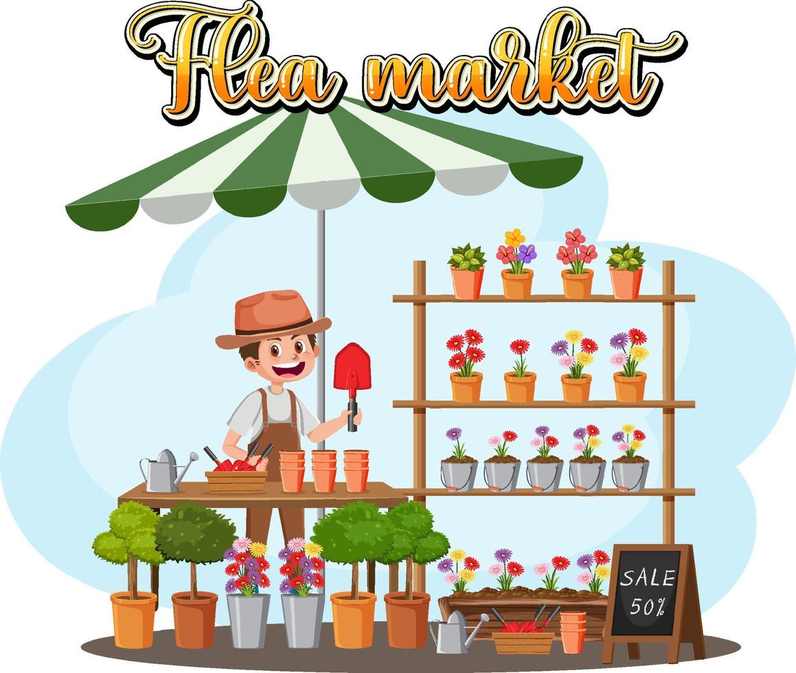 Flea market concept with plant shop vector