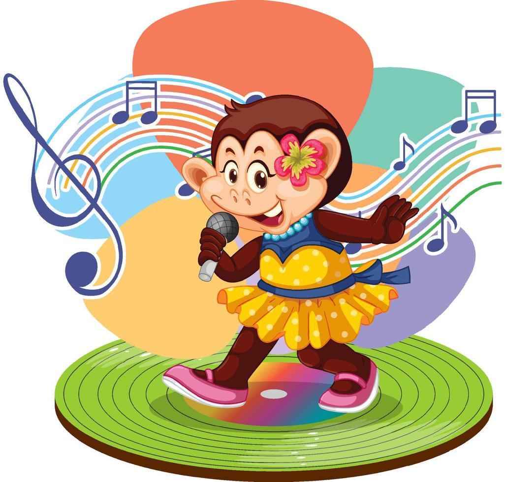 Singer monkey cartoon with music melody symbols vector