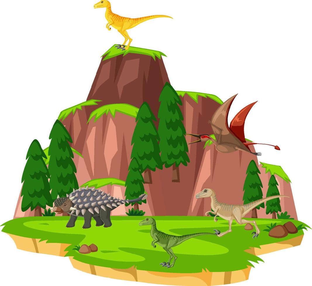 Scene with dinosaurs on island vector