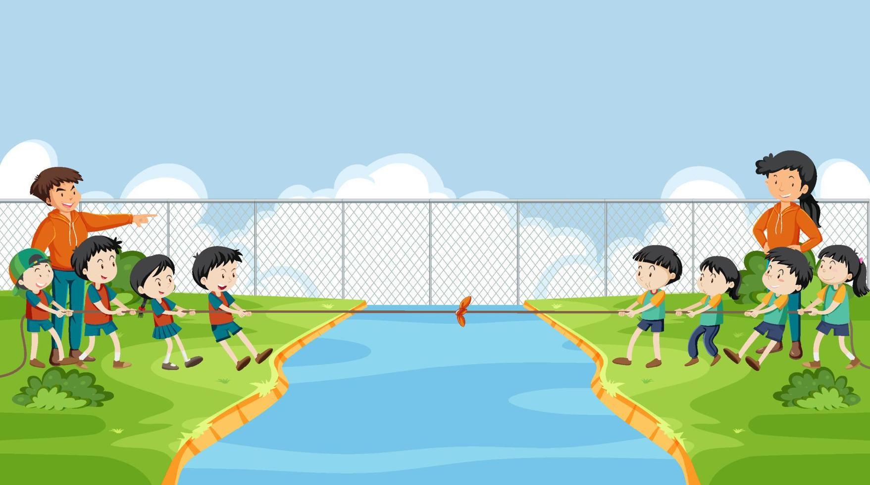 Children playing tug of war game vector