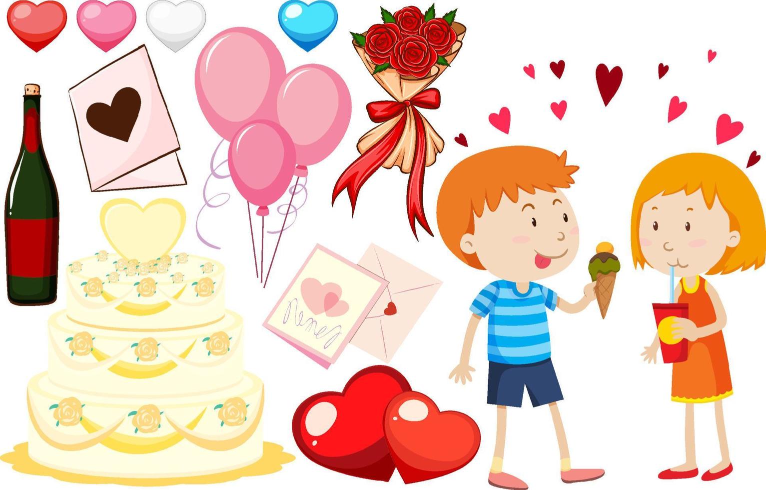 Valentine theme with boy and girl eating vector