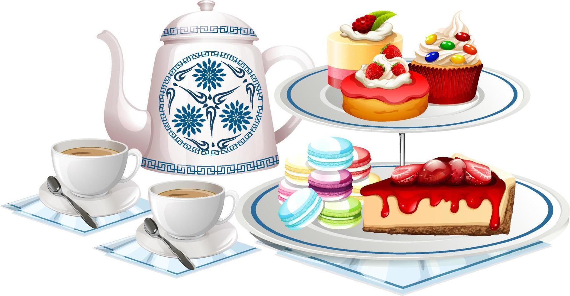 Afternoon tea with dessert set vector