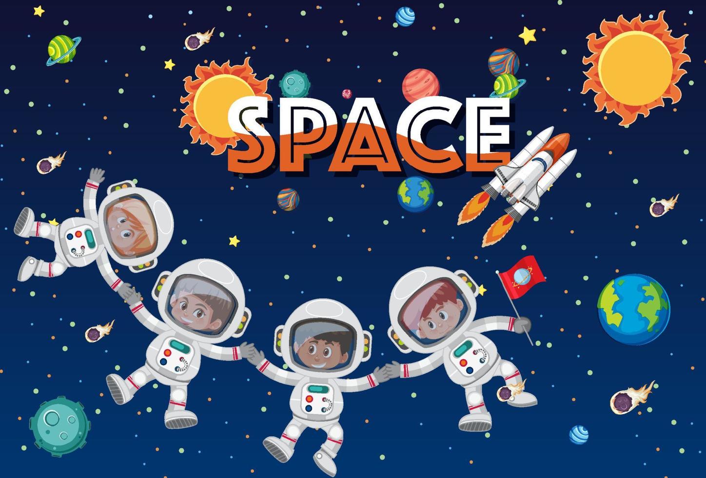 Astronauts flying in space vector