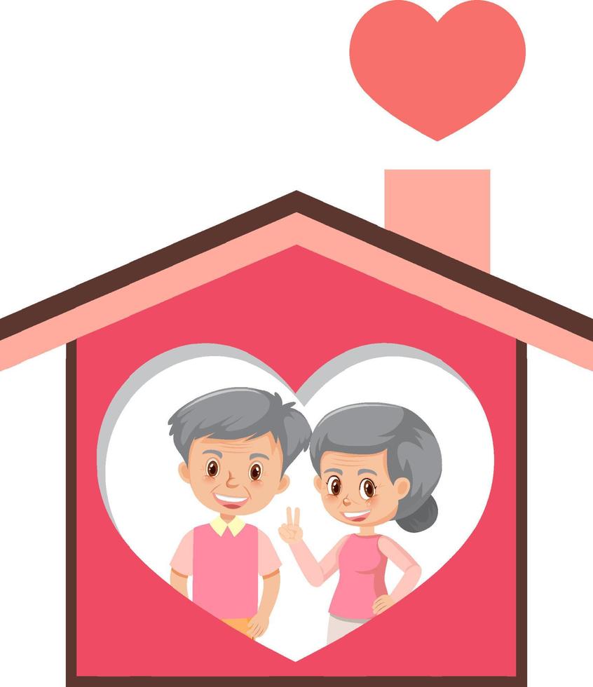 Cute old couple in a pink house vector