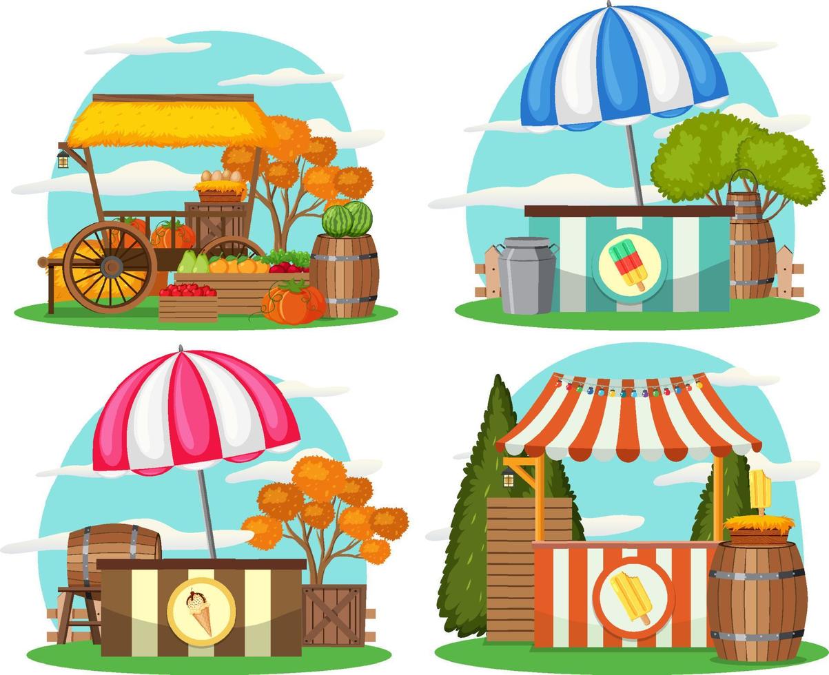Flea market concept with set of different stores vector