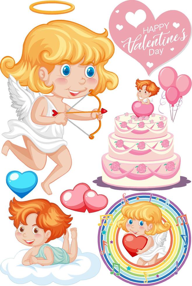 tema de san valentin con cupido y pastel vector