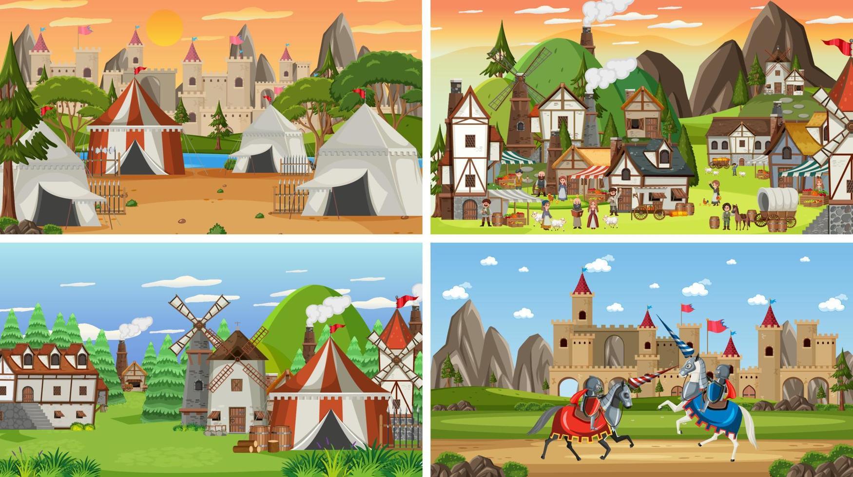 Set of different scene medieval vector