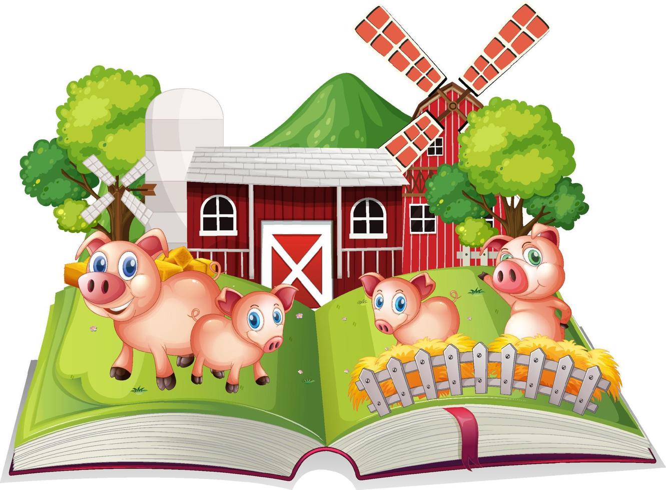 libro de cuentos con cerdos en la granja vector
