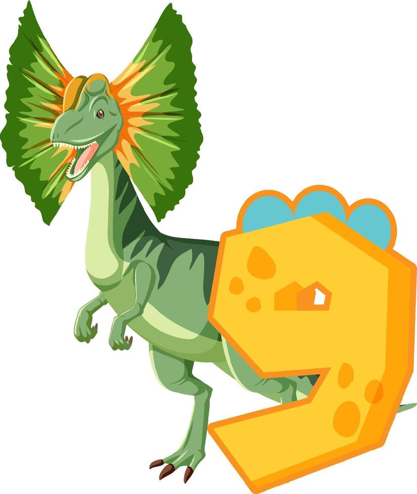 A dinosaur with number nine cartoon vector