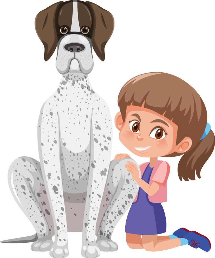 Happy girl with her dog on white background vector