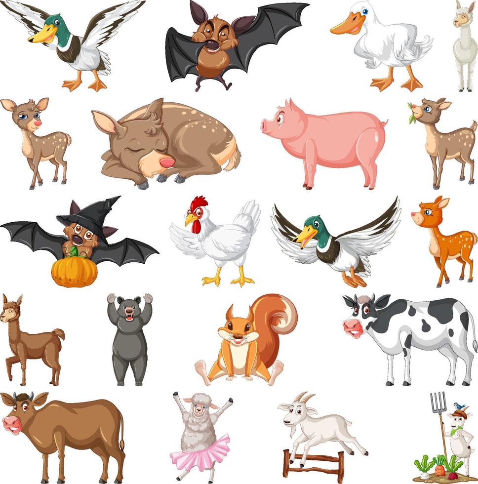 conjunto de diferentes niños de animales vector