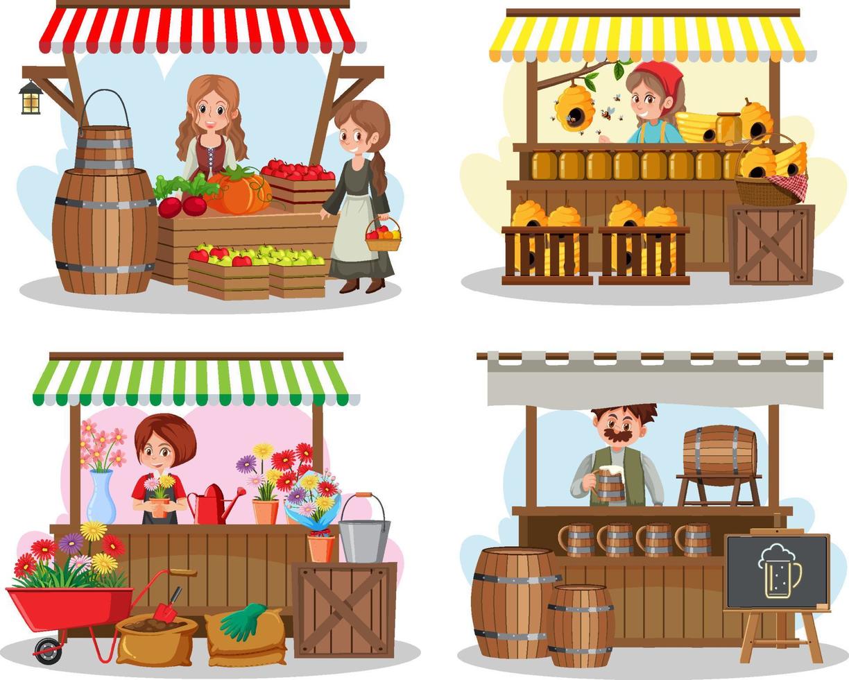 Flea market concept with food truck vector