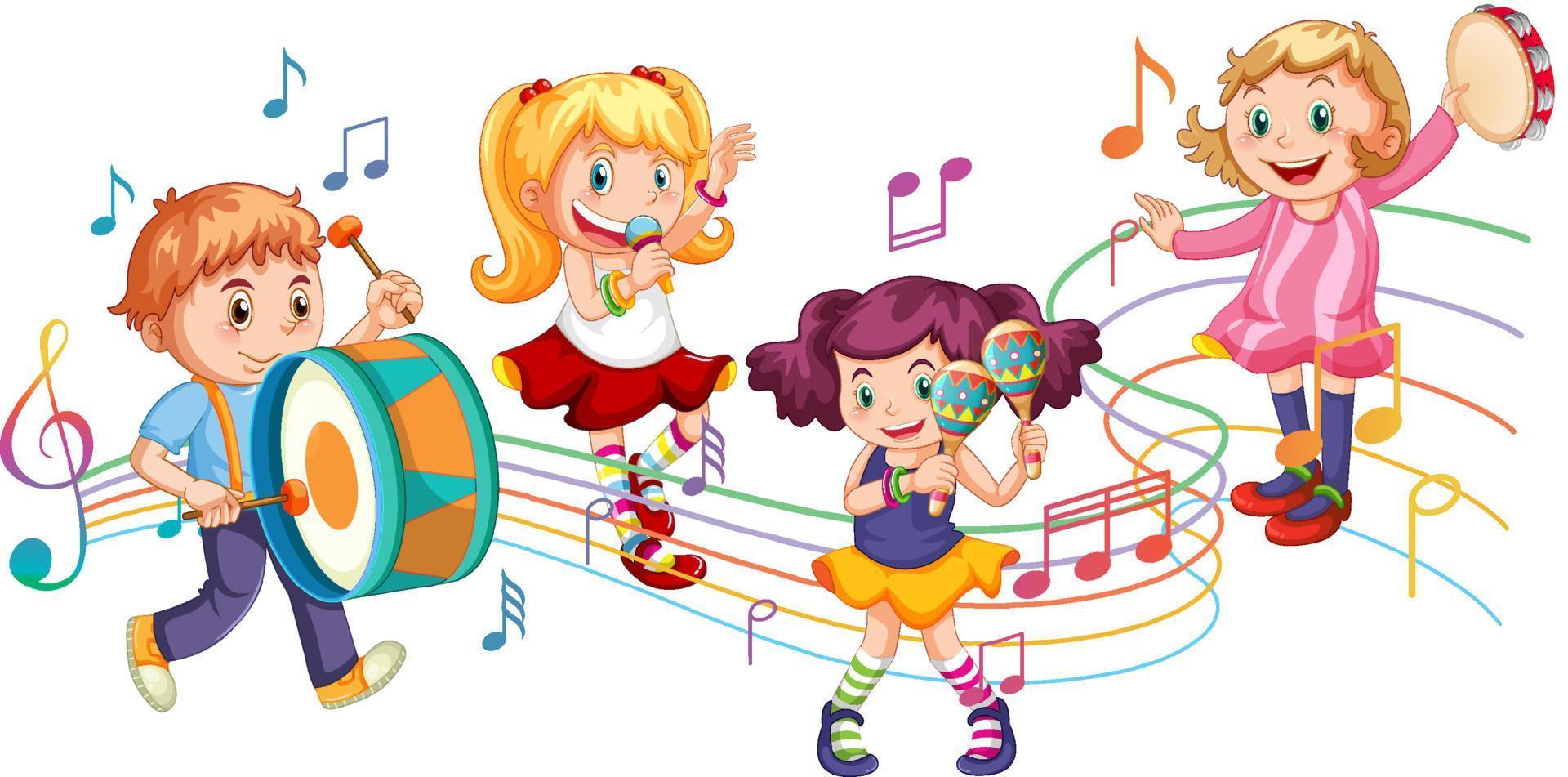Children playing different instrument in band vector