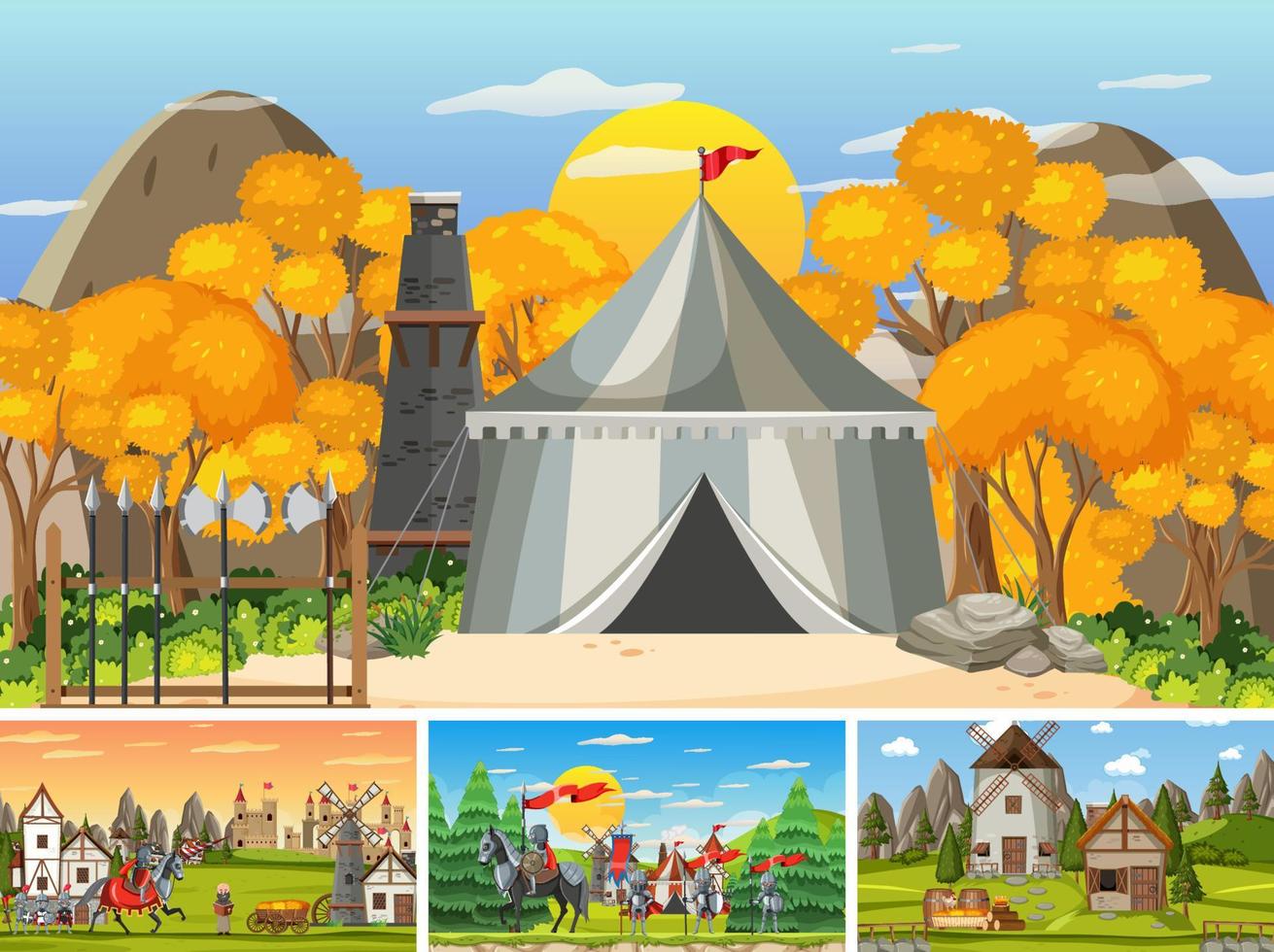 Set of different scene medieval vector