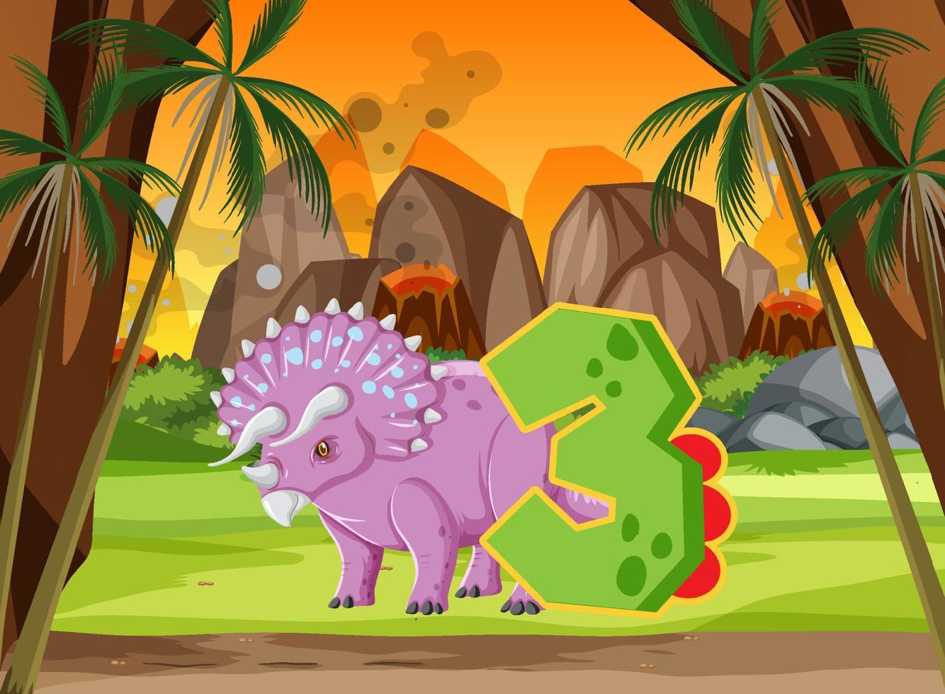 A dinosaur with number three cartoon vector