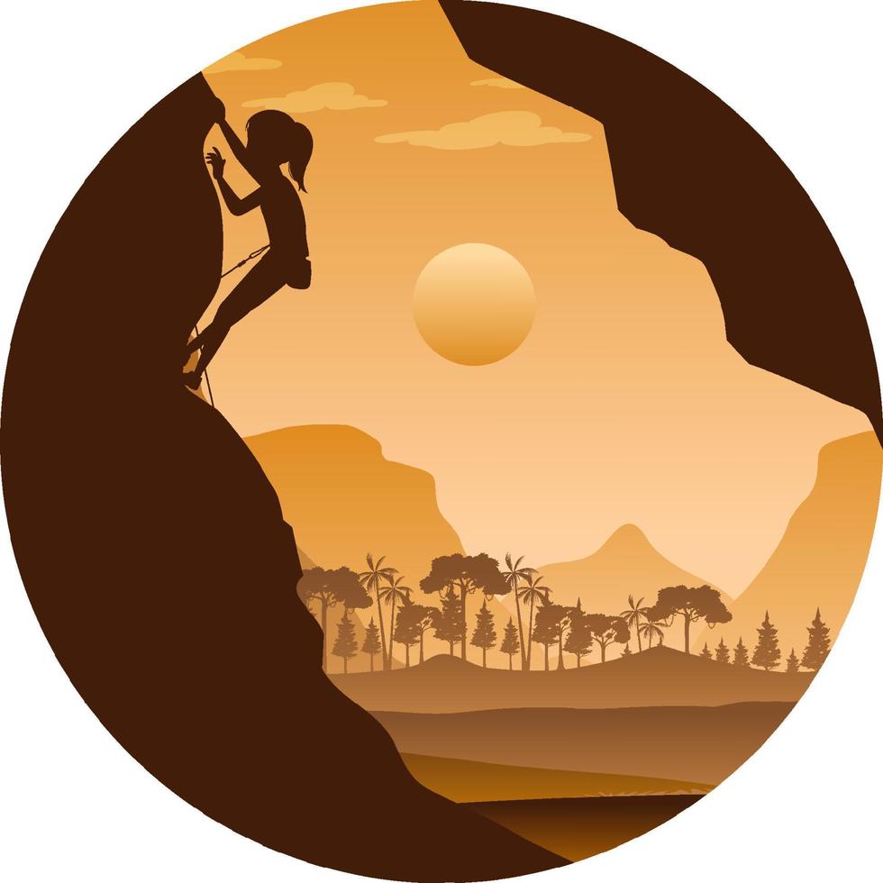 Silhouette rock climbing badge vector