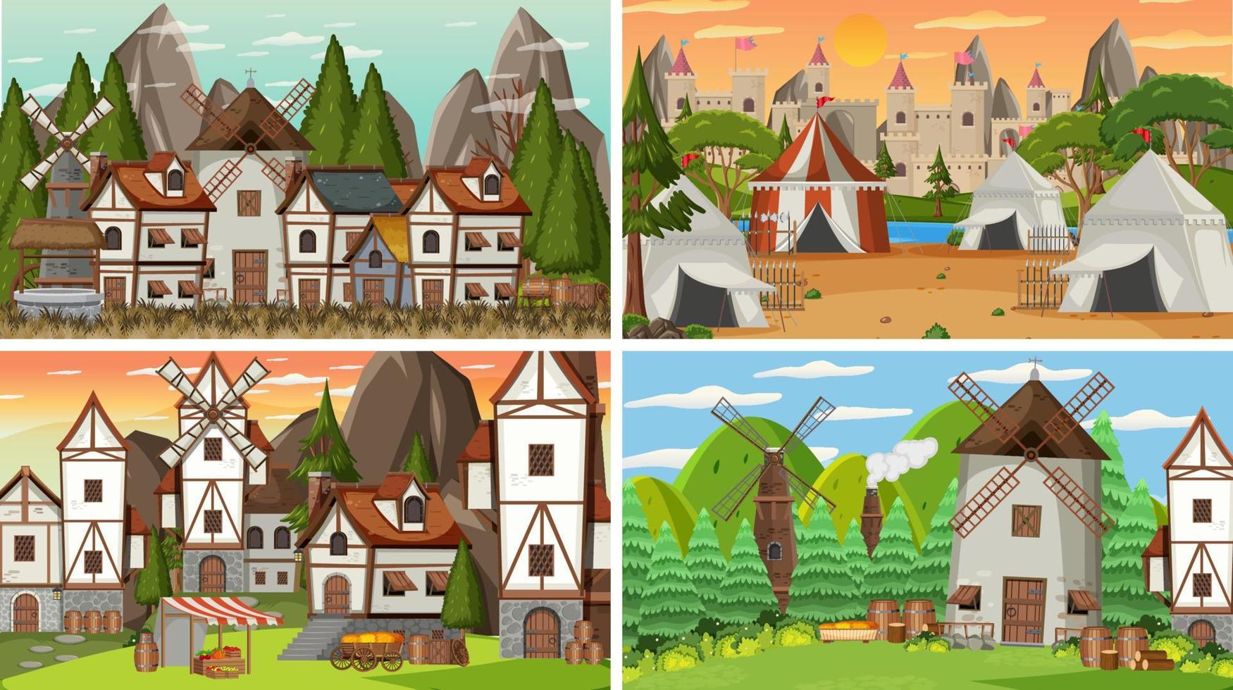 Set of different scene medieval vector