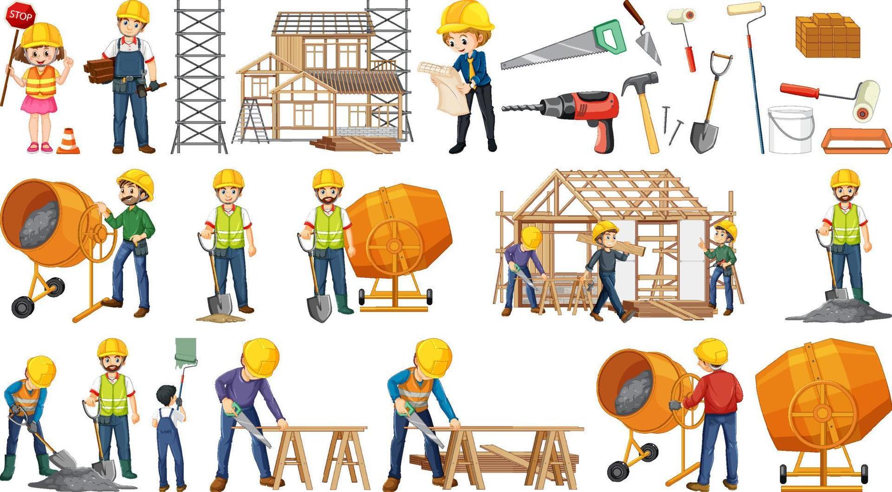 Set of construction site objects vector