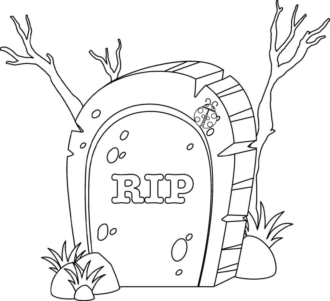 Gravestone black and white doodle character vector