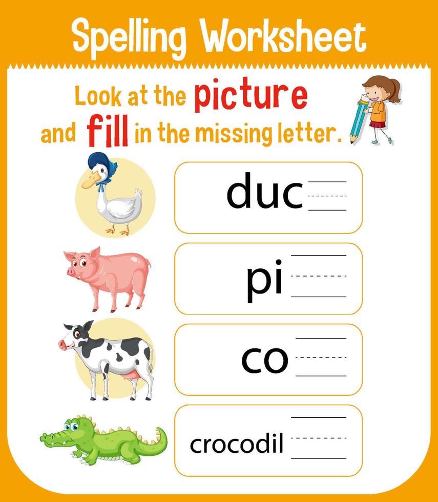 Worksheet design for spelling words vector