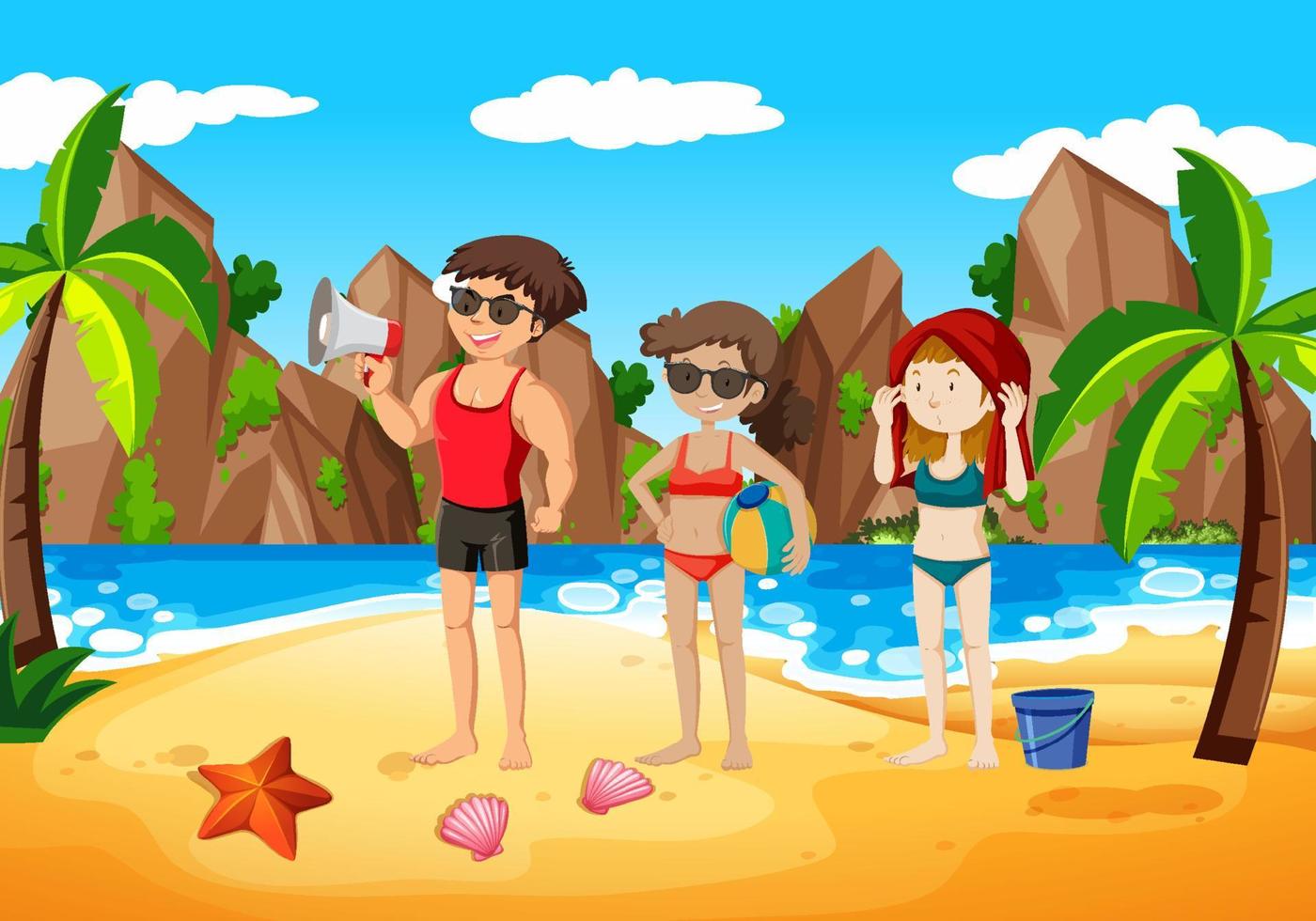 Tropical beach scene with people vector