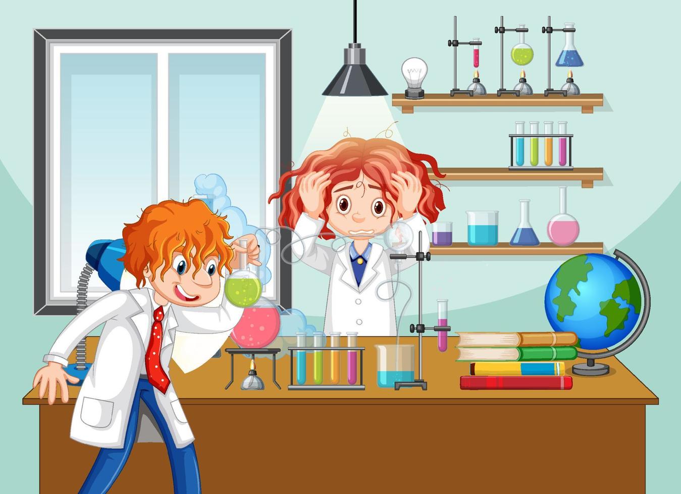escena del aula con un científico haciendo un experimento vector