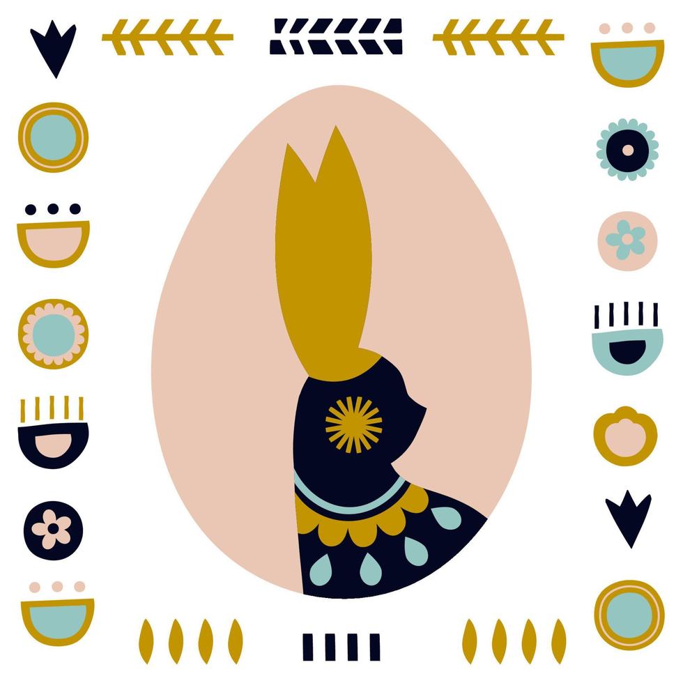 el retrato de un conejo en un huevo es decorativo. tarjeta vectorial para pascua. silueta de conejito en estilo popular vector
